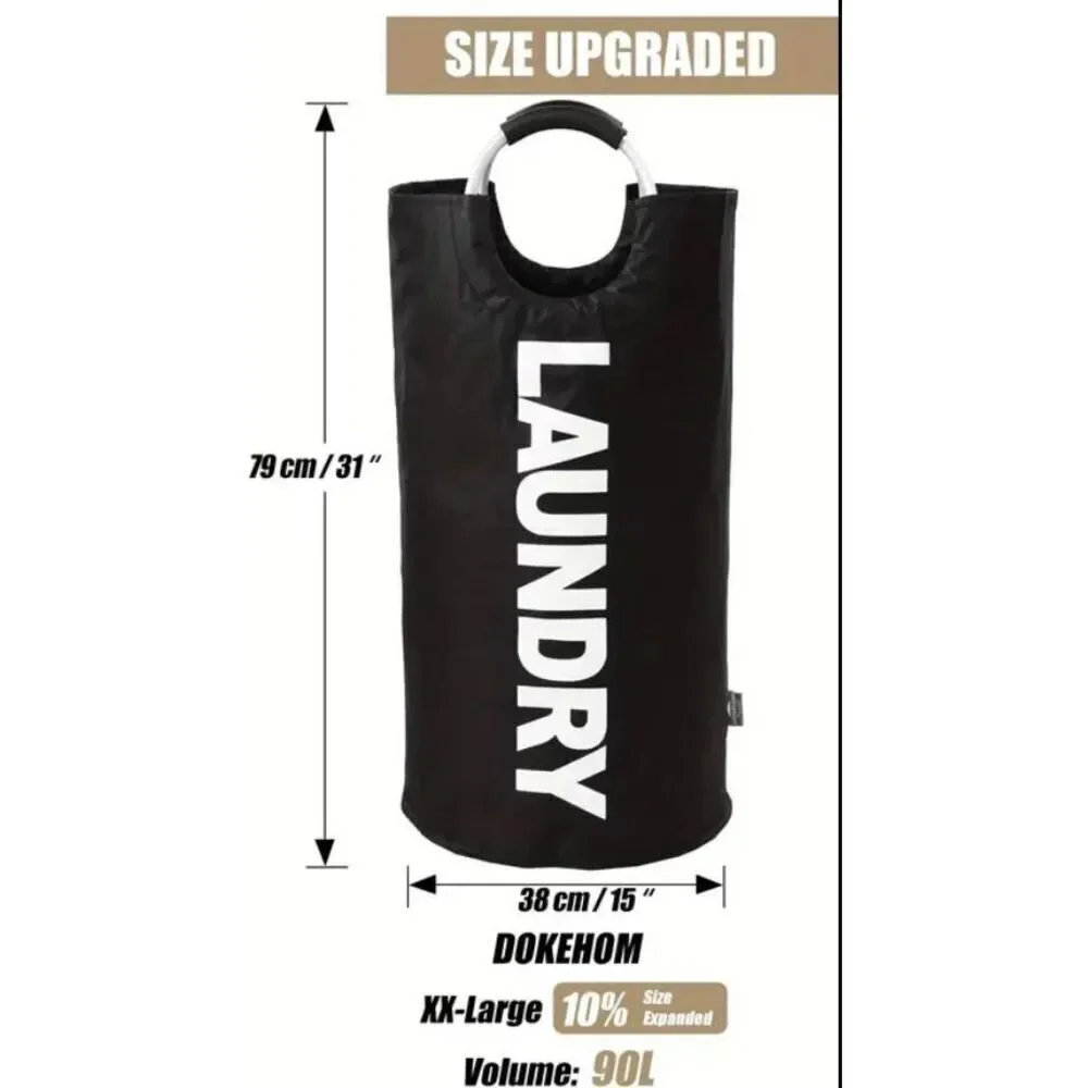 NWT Gorgeous Black 25.1ga Large Collapsible Fabric Laundry Hamper Padded Handles